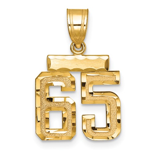 14K Yellow Gold Small Brushed Diamond-cut Number 65 Charm