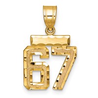 14K Yellow Gold Small Brushed Diamond-cut Number 67 Charm view 1