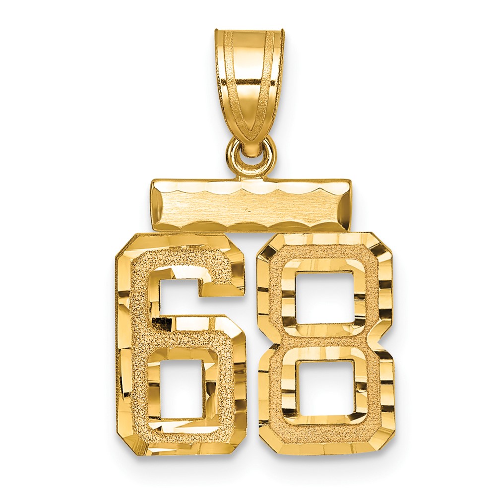 14K Yellow Gold Small Brushed Diamond-cut Number 68 Charm