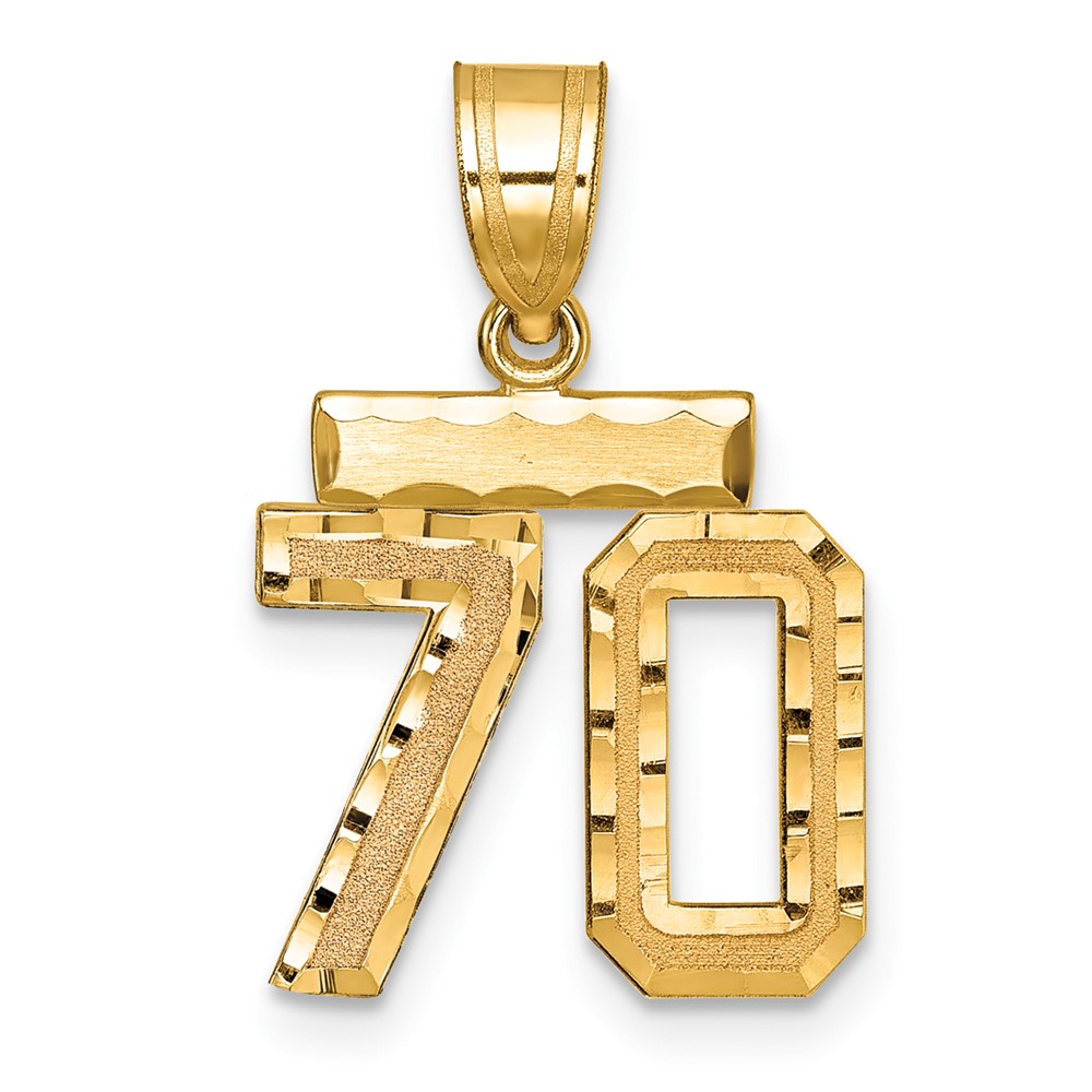 14K Yellow Gold Small Brushed Diamond-cut Number 70 Charm