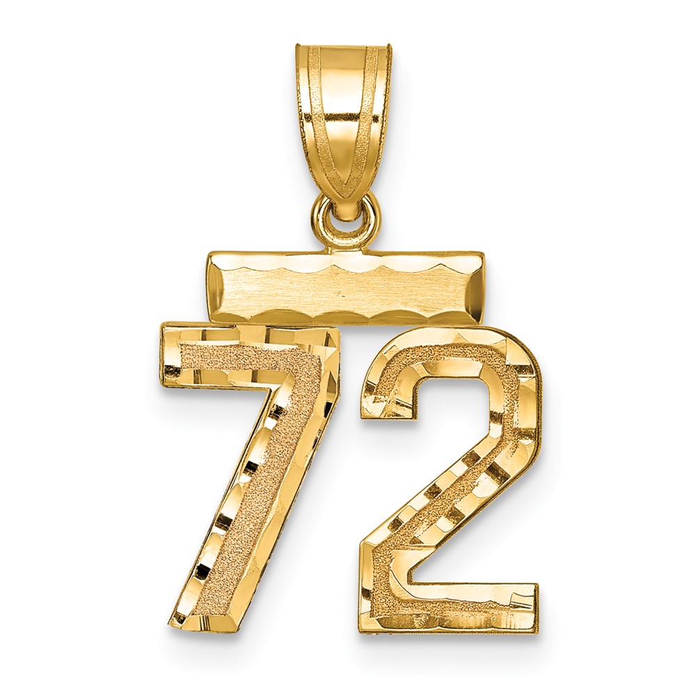 14K Yellow Gold Small Brushed Diamond-cut Number 72 Charm