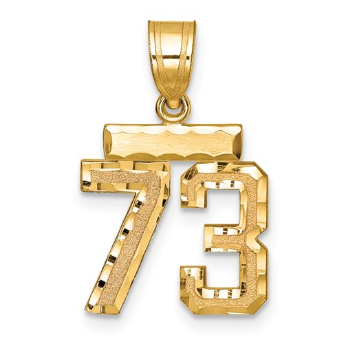 14K Yellow Gold Small Brushed Diamond-cut Number 73 Charm