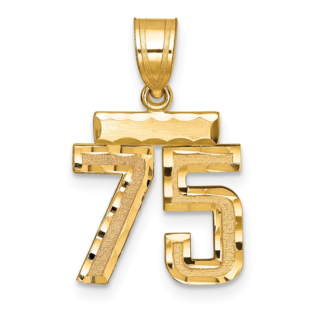 14K Yellow Gold Small Brushed Diamond-cut Number 75 Charm
