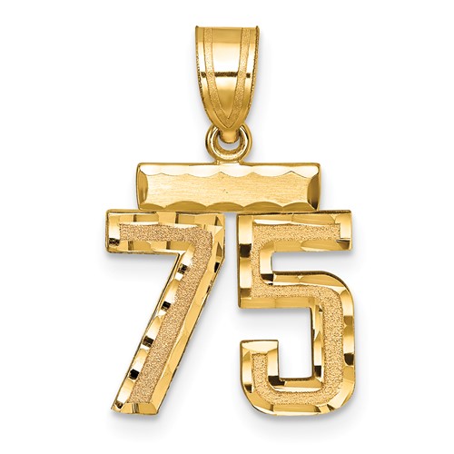 14K Yellow Gold Small Brushed Diamond-cut Number 75 Charm