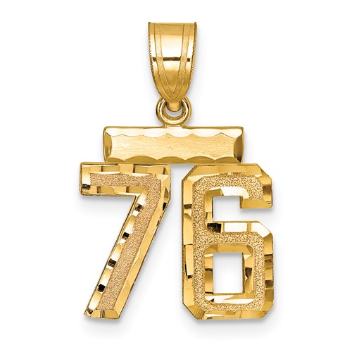 14K Yellow Gold Small Brushed Diamond-cut Number 76 Charm