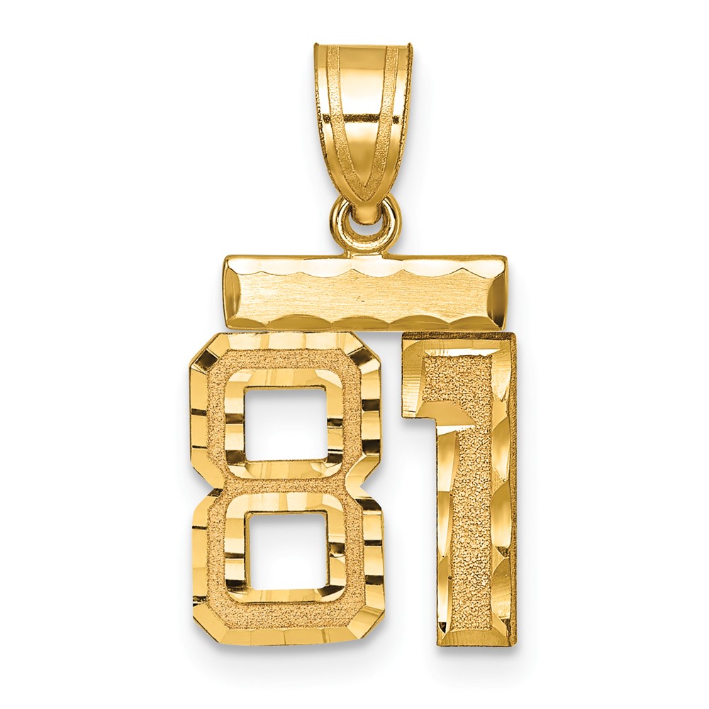 14K Yellow Gold Small Brushed Diamond-cut Number 81 Charm