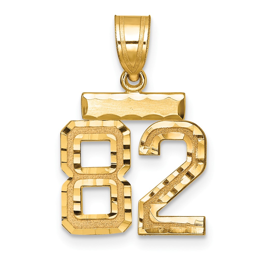 14K Yellow Gold Small Brushed Diamond-cut Number 82 Charm