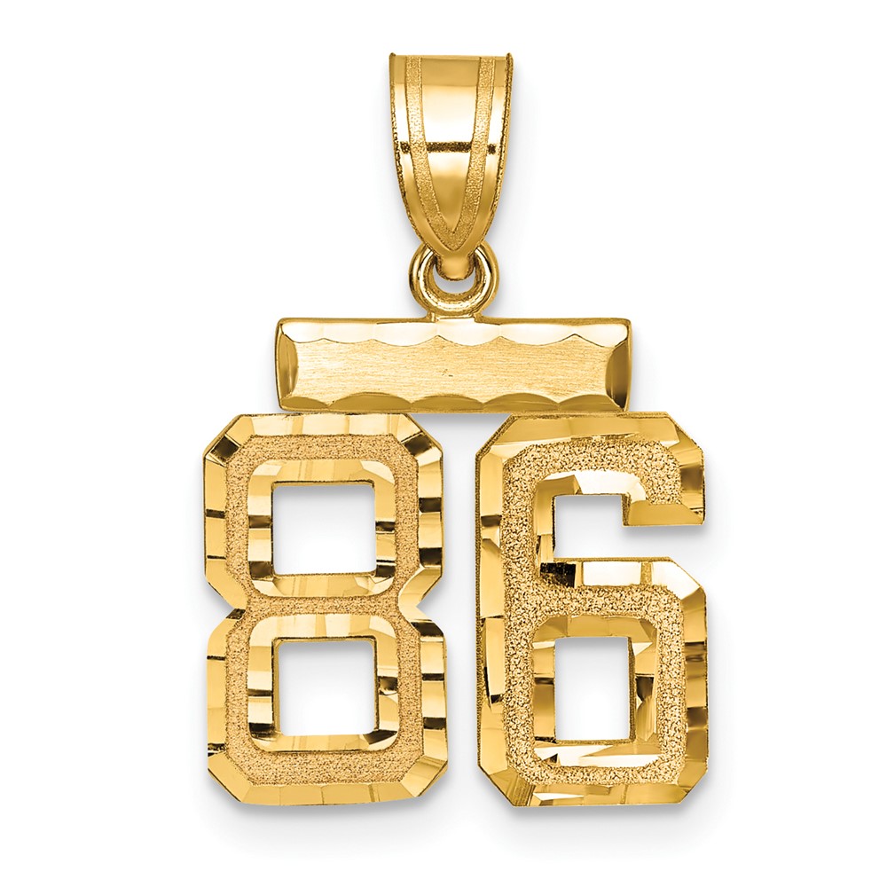 14K Yellow Gold Small Brushed Diamond-cut Number 86 Charm