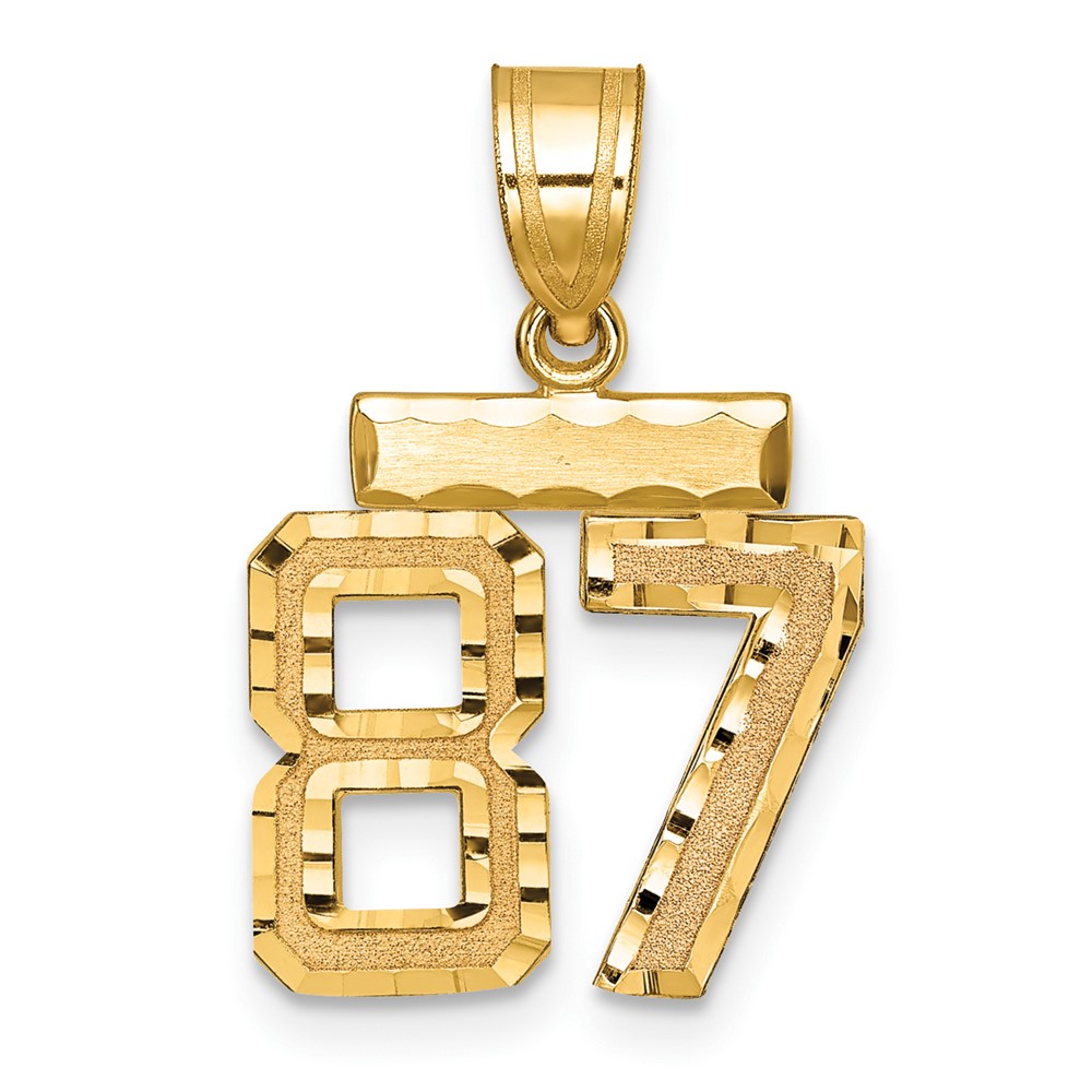 14K Small Brushed Diamond-cut Number 87 Charm