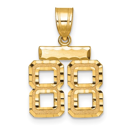 14K Yellow Gold Small Brushed Diamond-cut Number 88 Charm