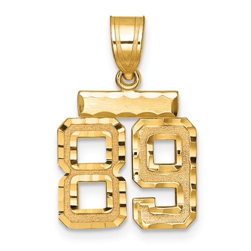 14K Yellow Gold Small Brushed Diamond-cut Number 89 Charm