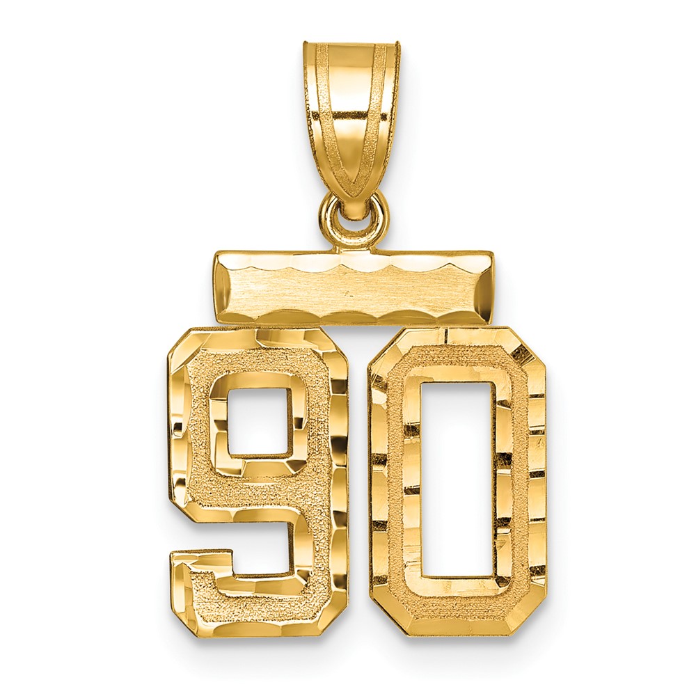 14K Yellow Gold Small Brushed Diamond-cut Number 90 Charm