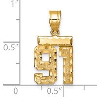 14K Small Brushed Diamond-cut Number 91 Charm view 2