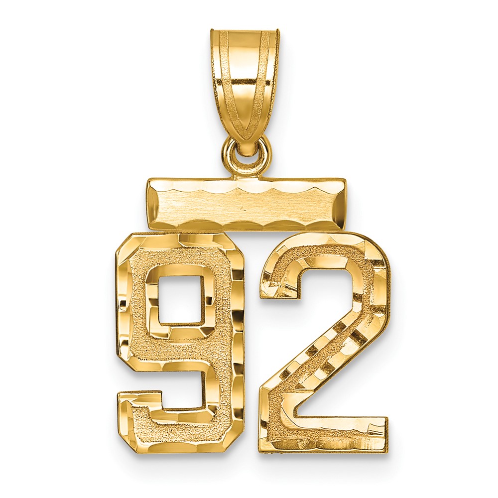 14K Yellow Gold Small Brushed Diamond-cut Number 92 Charm