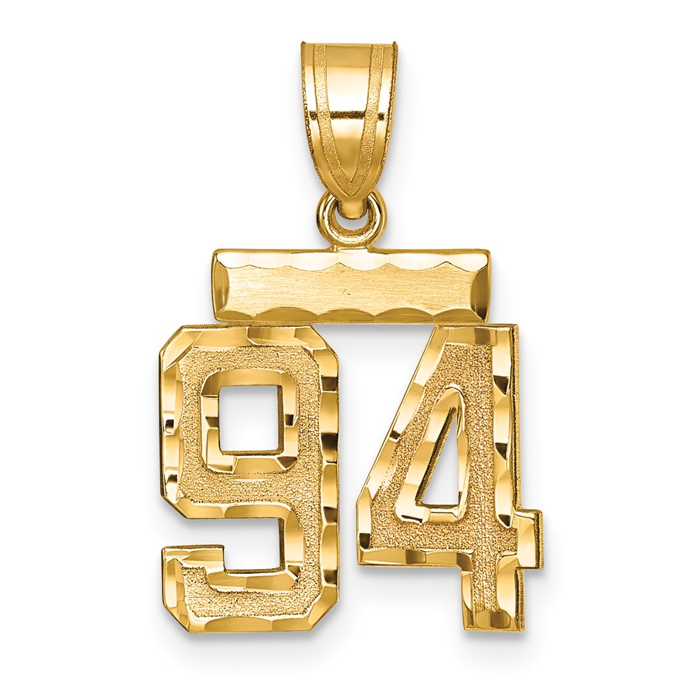 14K Yellow Gold Small Brushed Diamond-cut Number 94 Charm