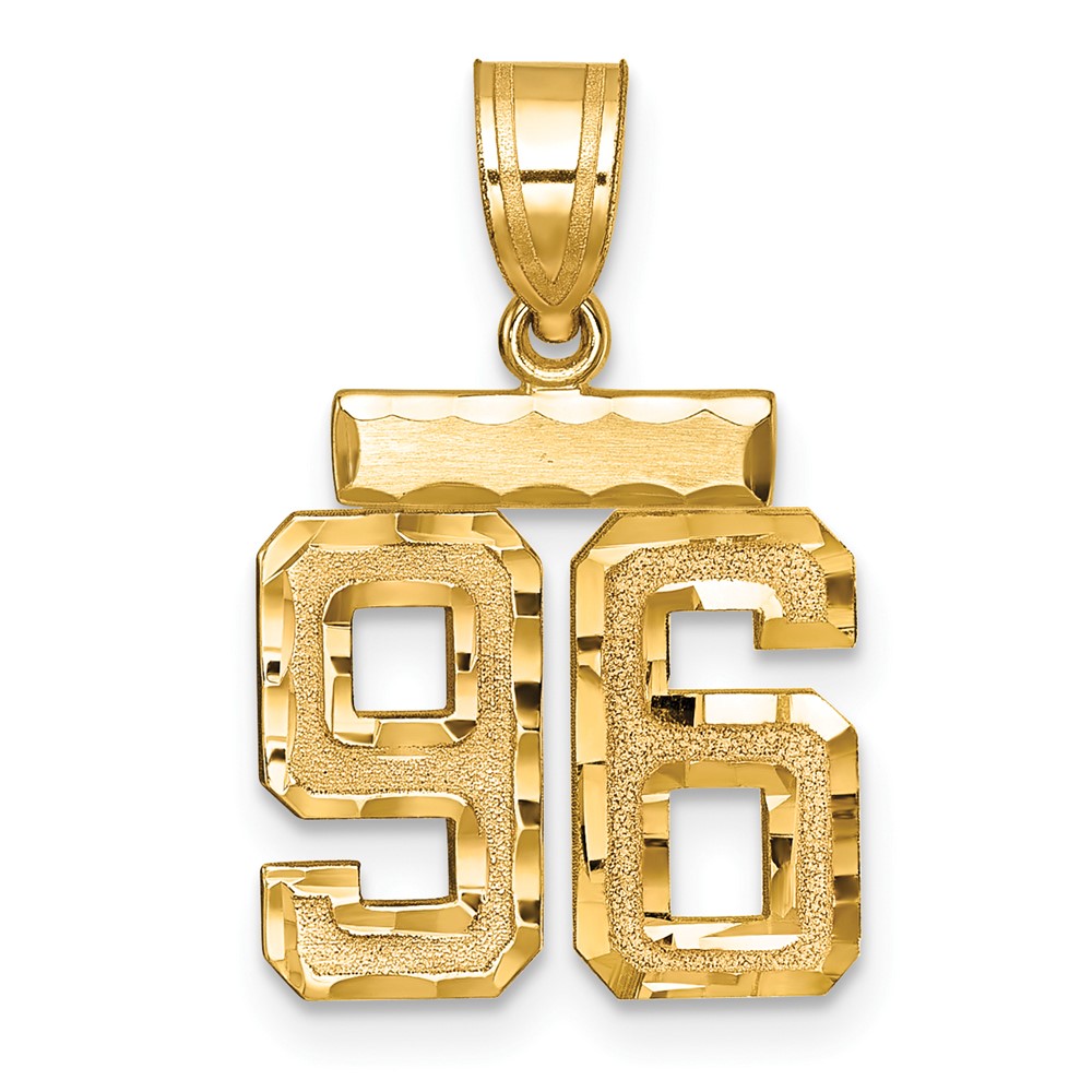 14K Yellow Gold Small Brushed Diamond-cut Number 96 Charm