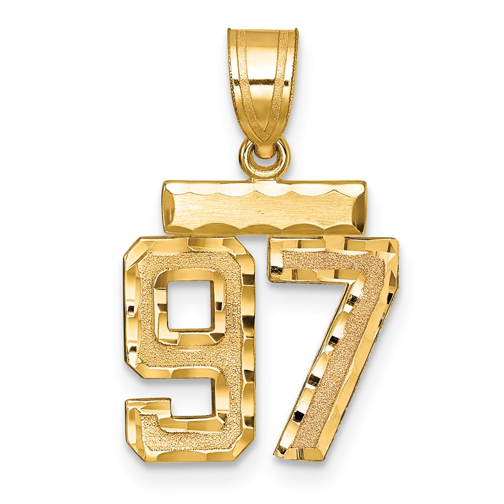 14K Yellow Gold Small Brushed Diamond-cut Number 97 Charm