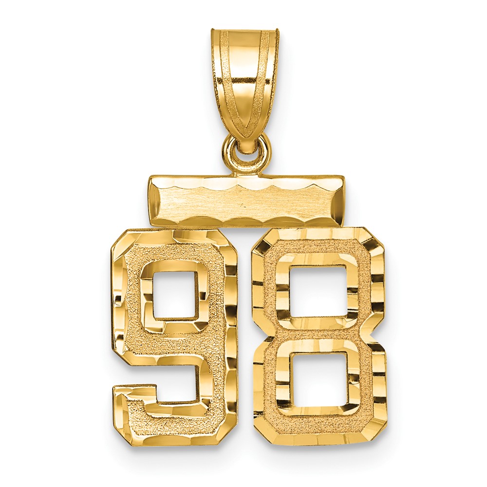 14K Yellow Gold Small Brushed Diamond-cut Number 98 Charm