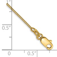 14K .8mm Yellow Gold Round Snake Anklet with Lobster Clasp - 9in view 2