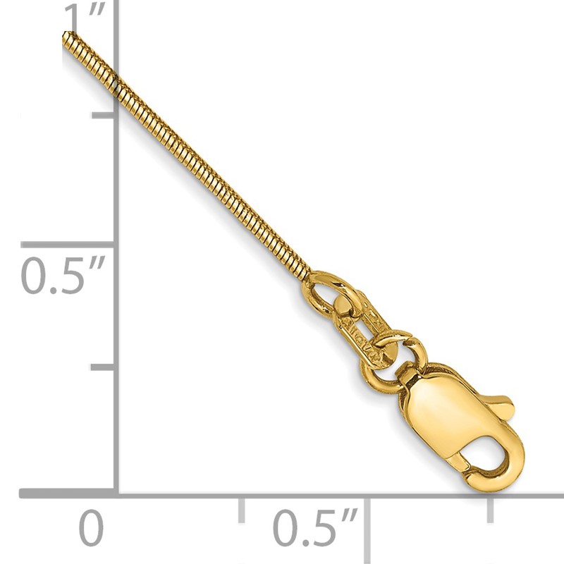 14K 10 inch .8mm Round Snake with Lobster Clasp Anklet