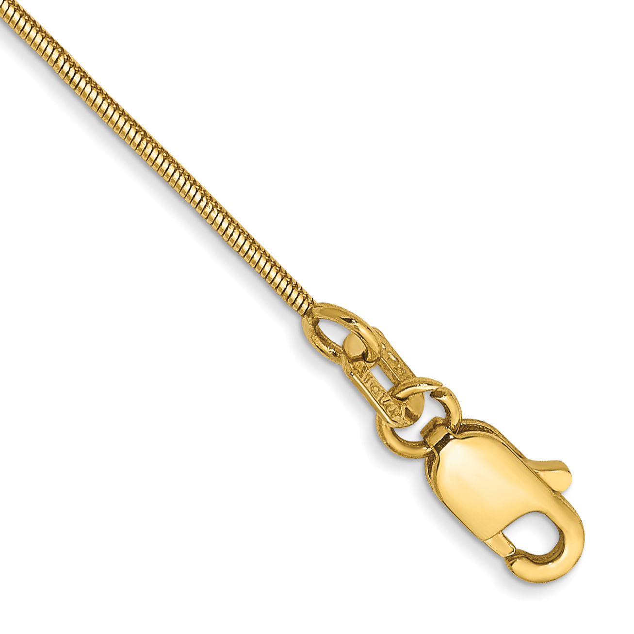 14K 9 inch .8mm Round Snake with Lobster Clasp Anklet (SNA060-9)