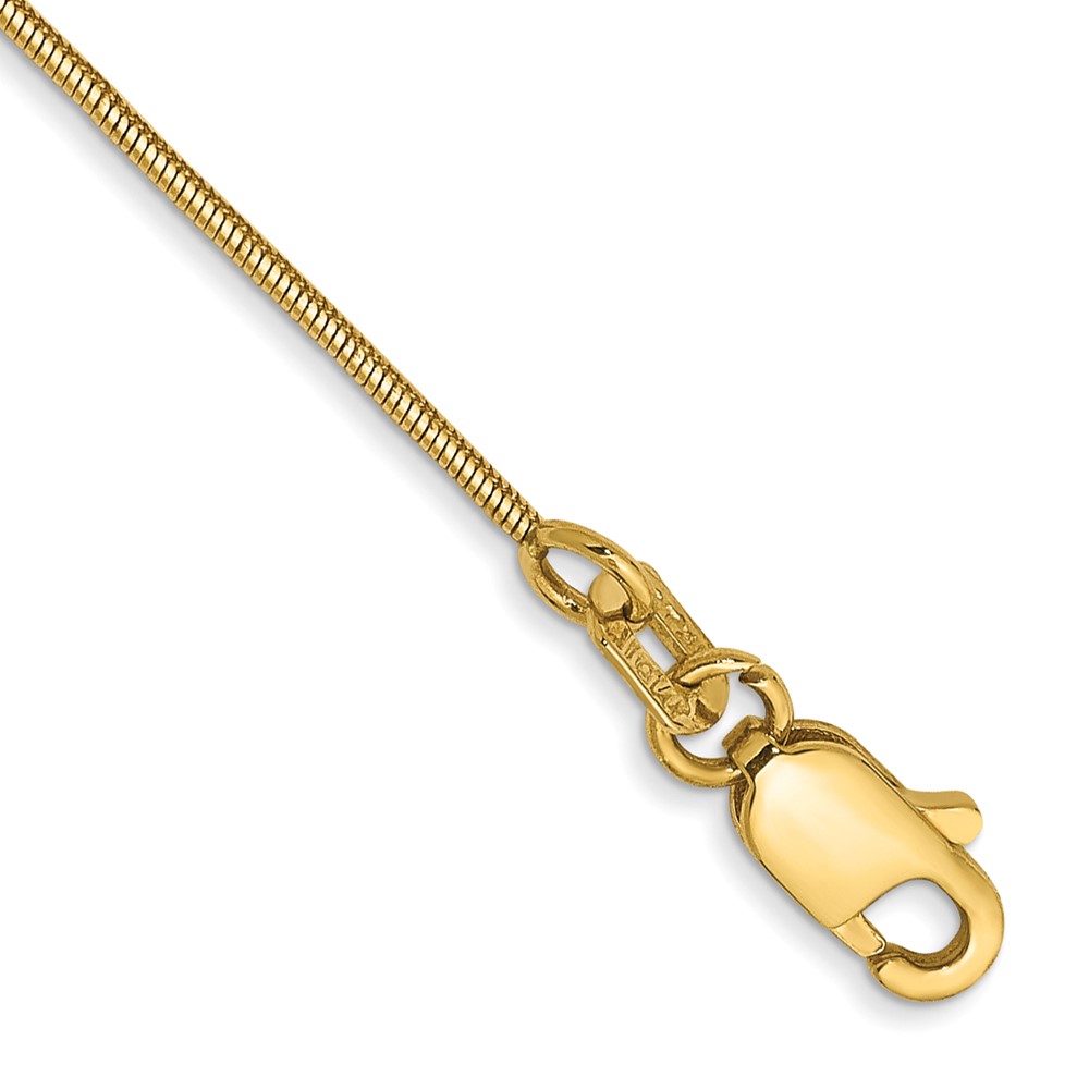 14K 9 inch .8mm Round Snake with Lobster Clasp Anklet (SNA060-9)