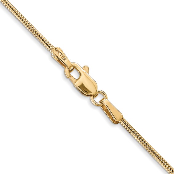 14K 1.4mm Round Snake with Lobster Clasp Chain (per inch)
