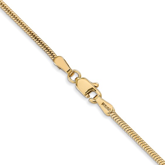14K 1.6mm Round Snake with Lobster Clasp Chain (per inch)