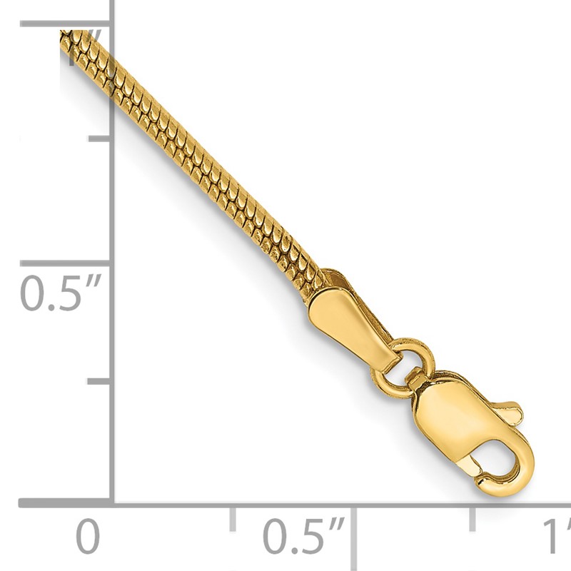 14K 8 inch 1.6mm Round Snake Lobster Clasp Bracelet