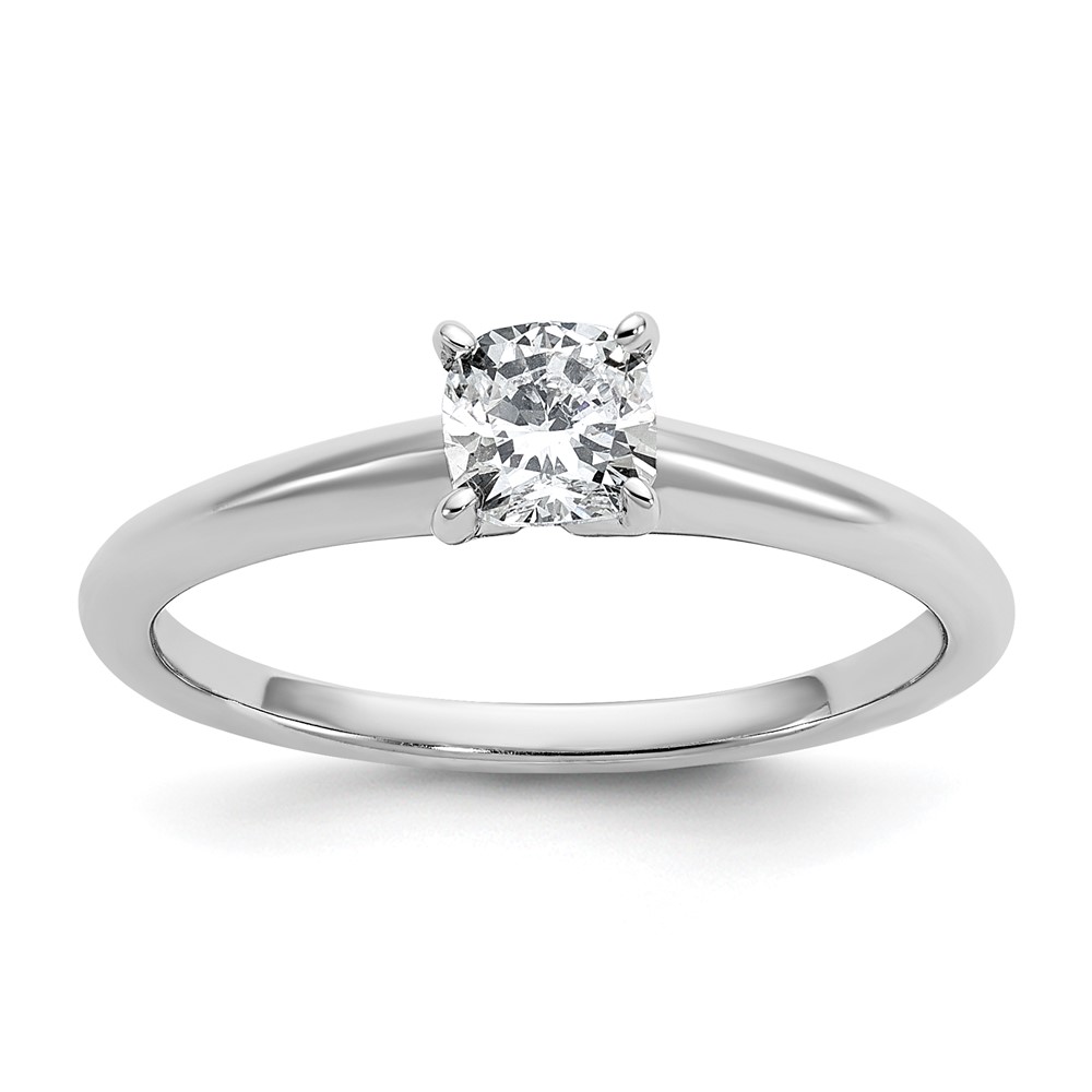 14K White Gold 0.50 Carat Certified Lab Grown Diamond VS SI+ G+ Cushion Complete Solitaire Engagement Ring
