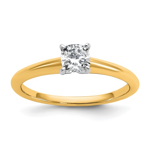 14K Two-tone 0.50 Carat Certified Lab Grown Diamond VS+ F+ Cushion Complete Solitiare Engagement Ring