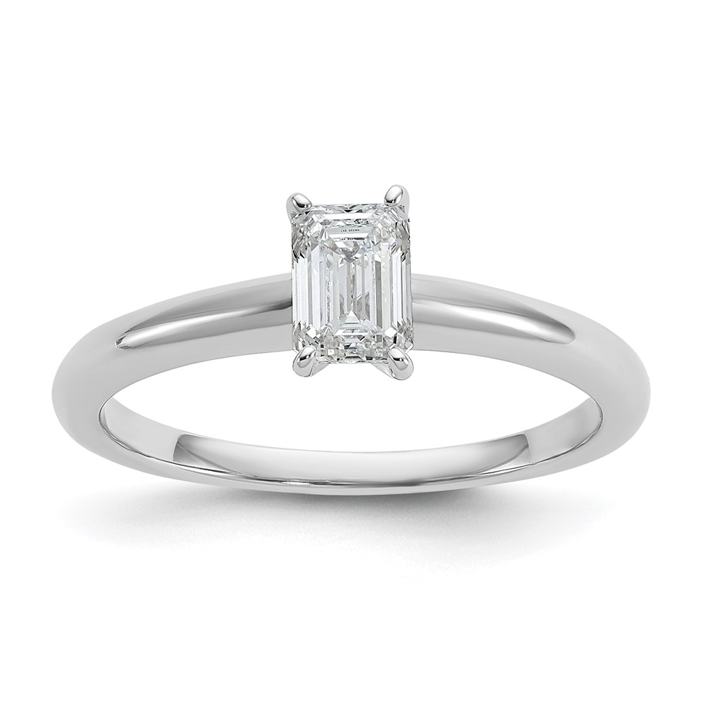 14K White Gold 0.50 Carat Lab Grown Diamond VS SI+ G+ Emerald Solitaire Complete Engagement Ring