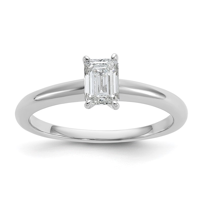 14k White Gold 1/2 carat Lab Grown Diamond VS+ F+ Emerald Solitare Complete Engagement Ring