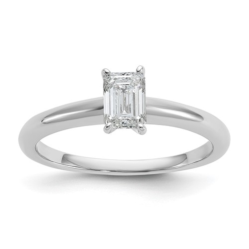 14K White Gold 0.50 Carat Lab Grown Diamond VS SI+ G+ Emerald Solitaire Complete Engagement Ring