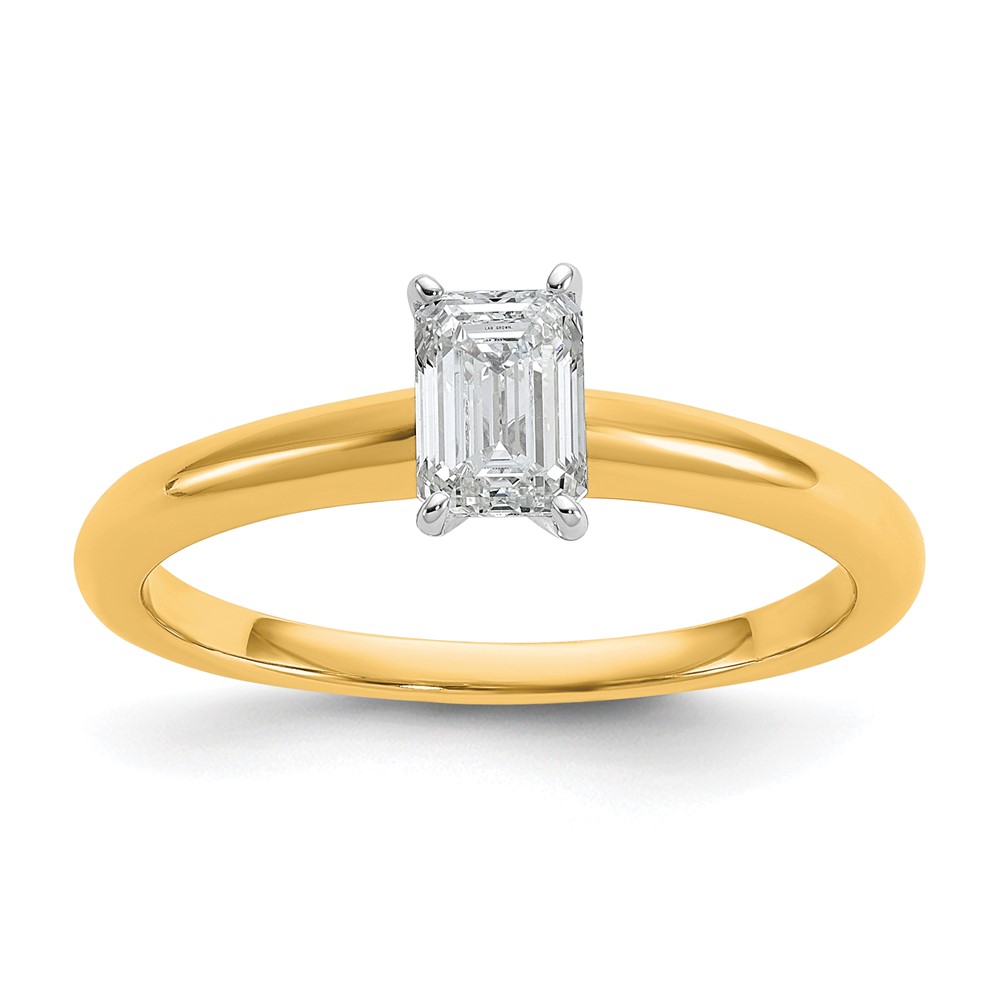 14K Two-tone 0.50 Carat Lab Grown Diamond VS SI+ G+ Emerald Solitaire Complete Engagement Ring