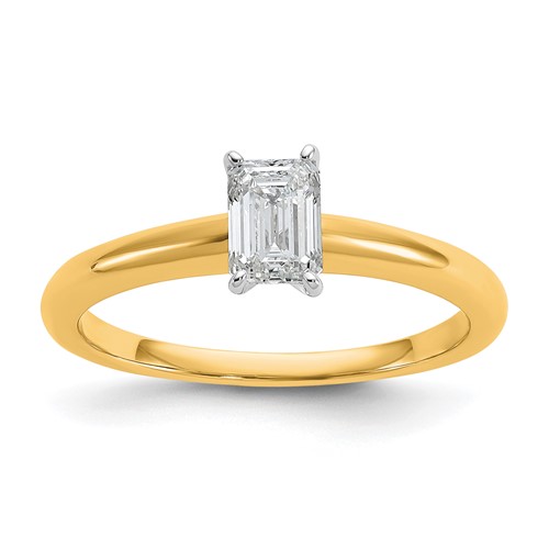 14K Two-tone 0.50 Carat Certified Lab Grown Diamond VS+ F+ Emerald Solitaire Complete Engagement Ring