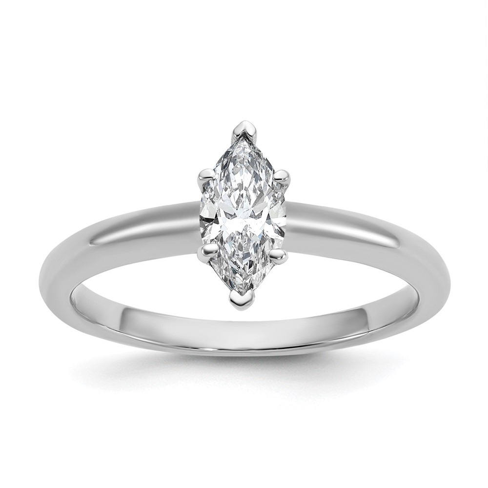 14K White Gold 0.50 Carat Lab Grown Diamond VS SI+ G+ Marquise Solitaire Complete Engagement Ring