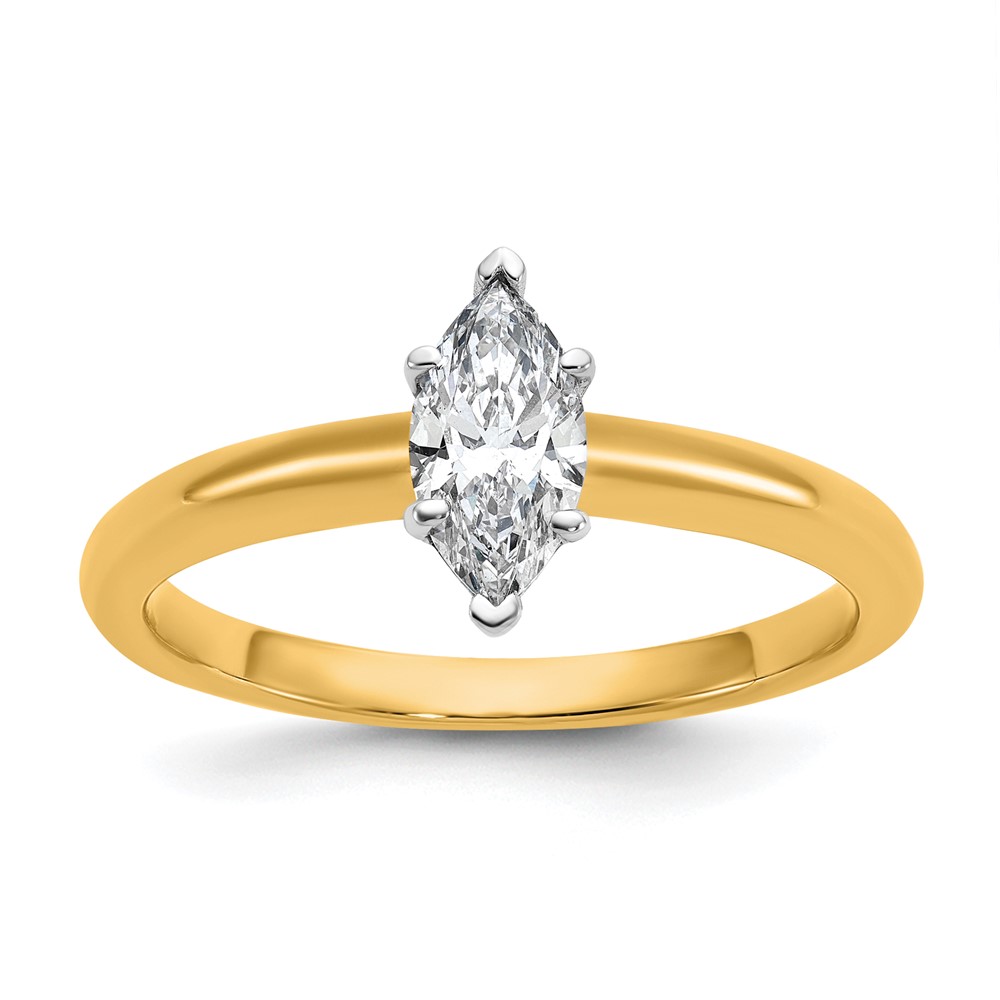 14K Two-tone 0.50 Carat Lab Grown Diamond VS+ F+ Marquise Solitaire Complete Engagement Ring