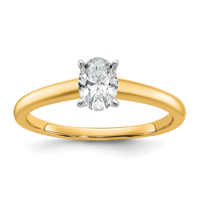 14k Two-Tone 1/2 carat Certified Lab Grown Diamond VS/SI+ G+ Oval Complete Solitaire Engagement Ring