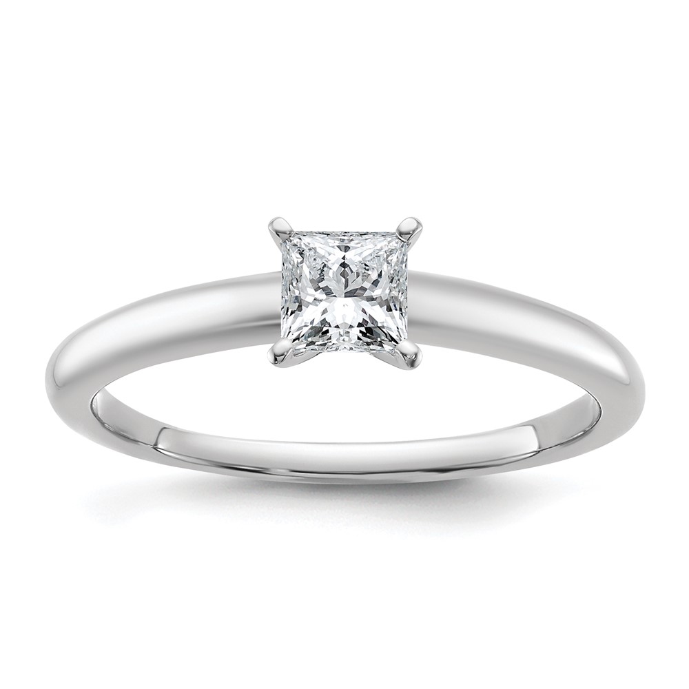 14K White Gold 0.50 Carat Lab Grown Diamond VS+ F+ Princess Complete Solitaire Engagement Ring