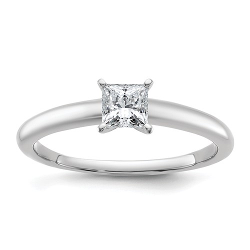 14K White Gold 0.50 Carat Lab Grown Diamond VS+ F+ Princess Complete Solitaire Engagement Ring
