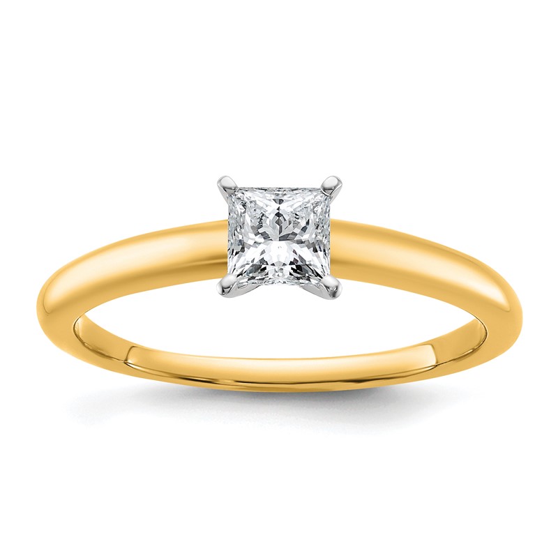 14k Two-tone 1/2 carat Certified Lab Grown Diamond VS+ F+ Princess Complete Solitare Engagement Ring