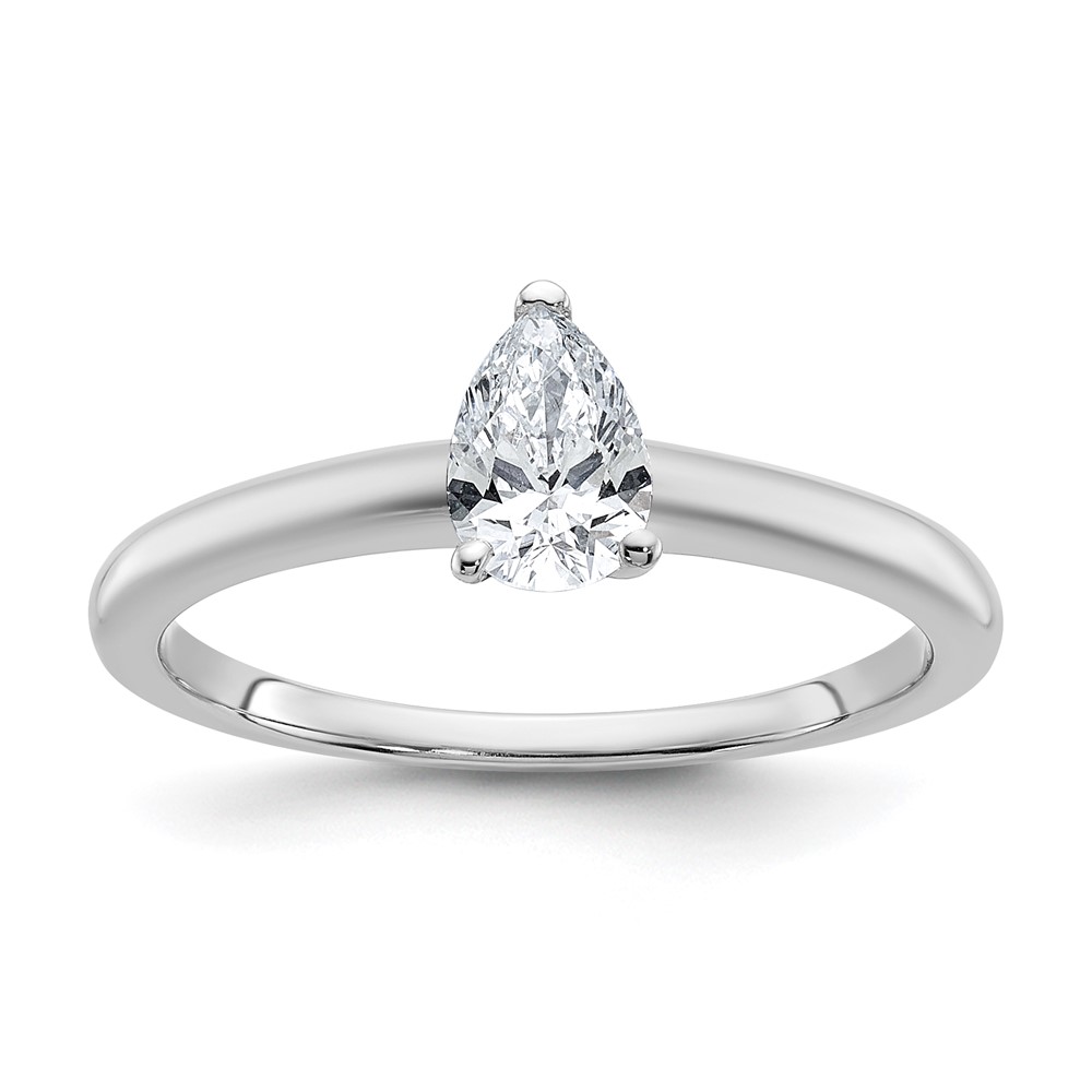 14K White Gold 0.50 Carat Certified Lab Grown Diamond VS SI+ G+ Pear Solitaire Complete Engagement Ring