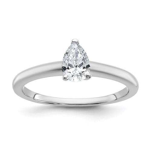 14K White Gold 0.50 Carat Lab Grown Diamond VS+ F+ Pear Solitaire Complete Engagement Ring