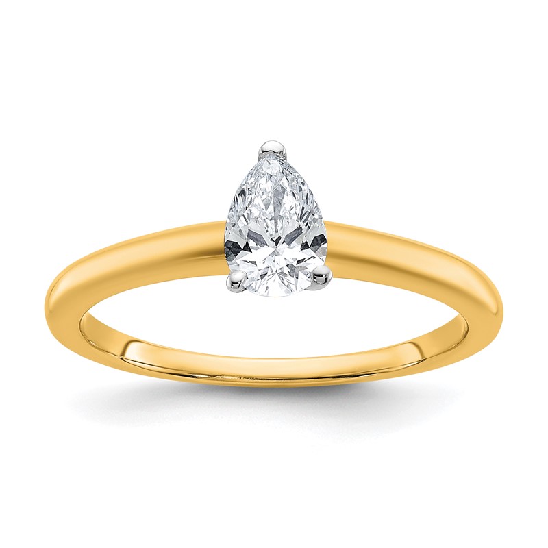 14k Two-tone 1/2 carat Lab Grown Diamond VS+ F+ Pear Solitare Complete Engagement Ring