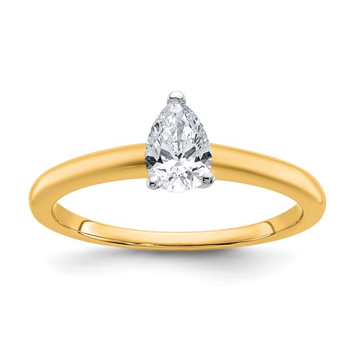 14K Two-tone 0.50 Carat Lab Grown Diamond VS+ F+ Pear Solitaire Complete Engagement Ring