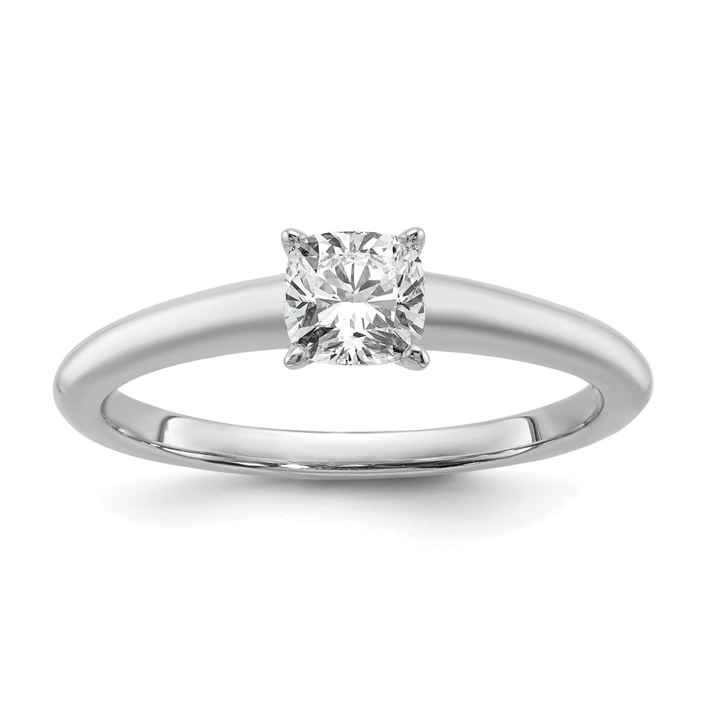 14K White Gold 0.75 Carat Lab Grown Diamond VS+ F+ Cushion Complete Solitaire Engagement Ring