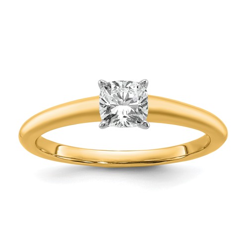14K Two-tone 0.75 Carat Lab Grown Diamond VS SI+ G+ Cushion Complete Solitaire Engagement Ring