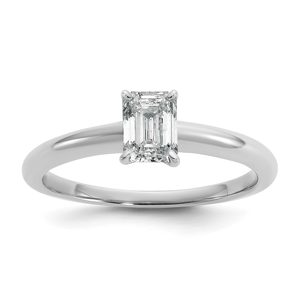 14K White Gold 0.75 Carat Lab Grown Diamond VS SI+ G+ Emerald Solitaire Complete Engagement Ring