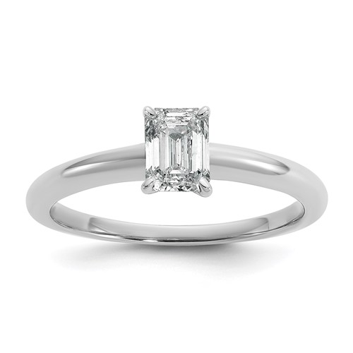 14K White Gold 0.75 Carat Certified Lab Grown Diamond VS+ F+ Emerald Solitaire Complete Engagement Ring